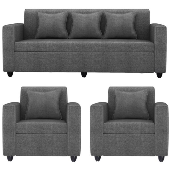 Premium 3+1+1 Sofa Set in Grey Fabric | Modern 5 Seater Sofa Set with Cushions | Durable Wooden Frame Sofa for Living Room Comfort & Style - Image 2