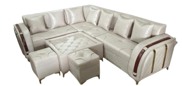 Luxury L Shape Sofa Set with Center Table & Ottoman | Premium Leatherette - Image 2