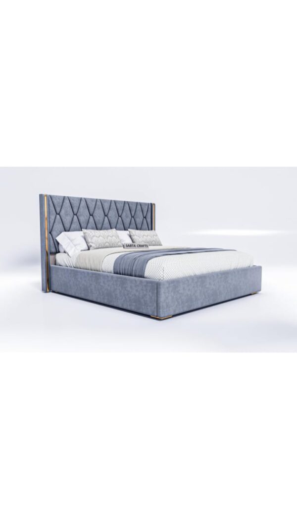 King Size Upholstered Bed with Tufted Headboard – Luxury Grey Fabric Wooden Frame, High-Density Foam, Modern Bedroom Furniture - Image 4