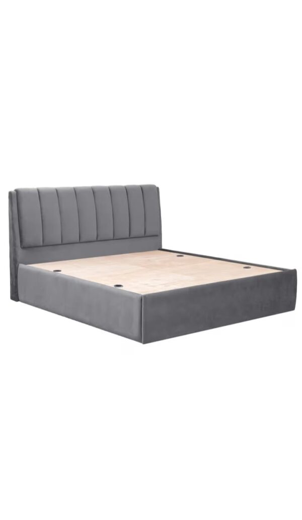 Modern Upholstered Grey Bed with Padded Headboard | Stylish Bedroom Furniture | Designer Double Bed Online - Image 2
