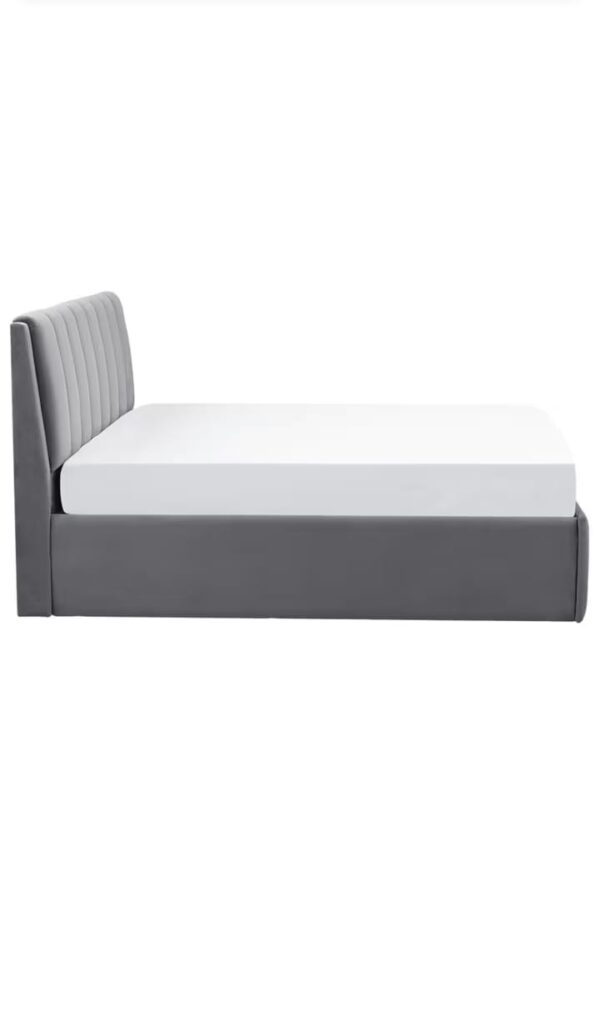 Modern Upholstered Grey Bed with Padded Headboard | Stylish Bedroom Furniture | Designer Double Bed Online - Image 3