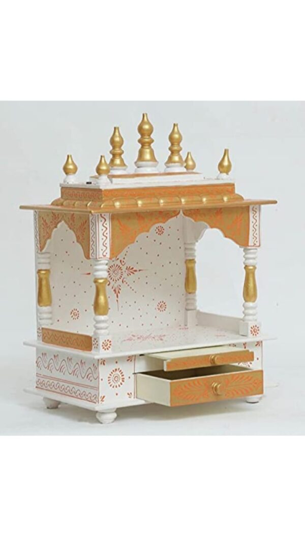 Premium Hand-Painted Wooden Temple for Home | Pooja Mandir with Drawer & Golden Accents - Image 3