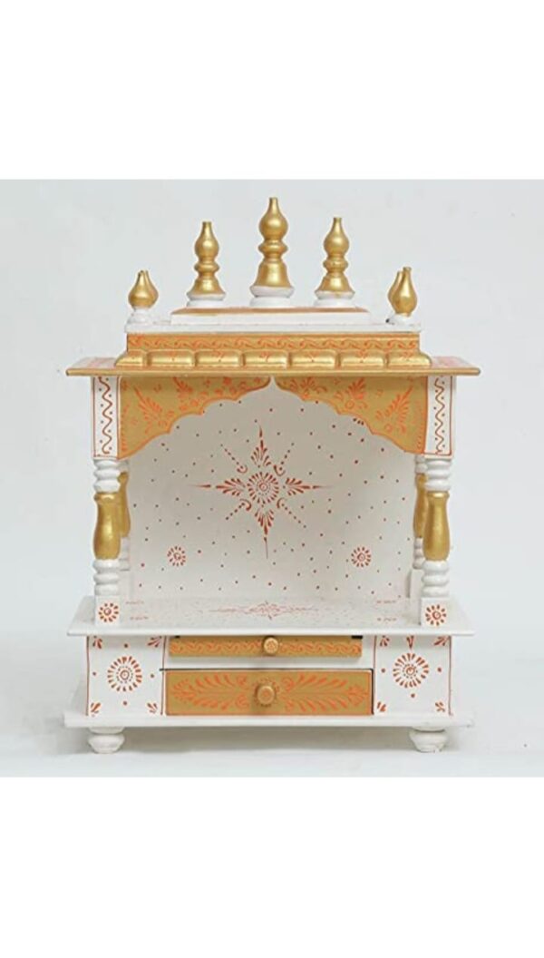 Premium Hand-Painted Wooden Temple for Home | Pooja Mandir with Drawer & Golden Accents