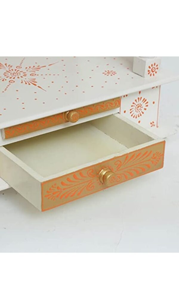 Premium Hand-Painted Wooden Temple for Home | Pooja Mandir with Drawer & Golden Accents - Image 2