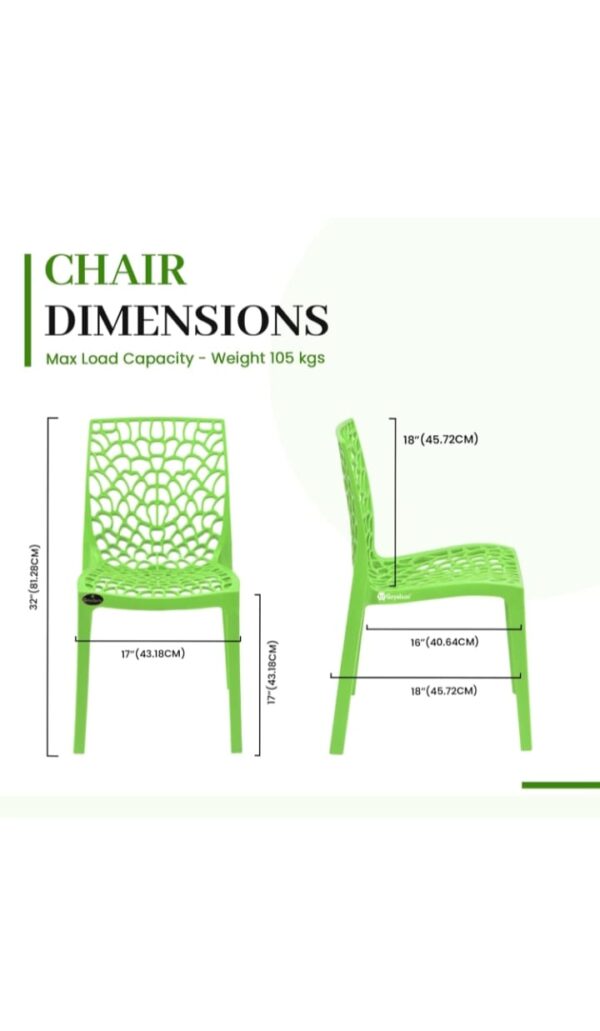 Green Designer Plastic Chair Set of 5 – Modern Outdoor & Indoor Seating - Image 2