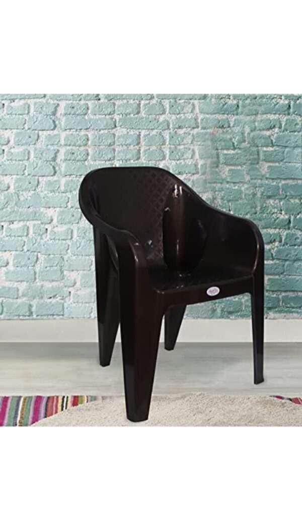 Premium Brown Plastic Arm Chair Set of 4 – Durable Indoor/Outdoor Seating - Image 4
