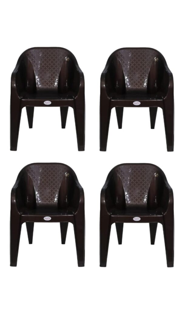 Premium Brown Plastic Arm Chair Set of 4 – Durable Indoor/Outdoor Seating