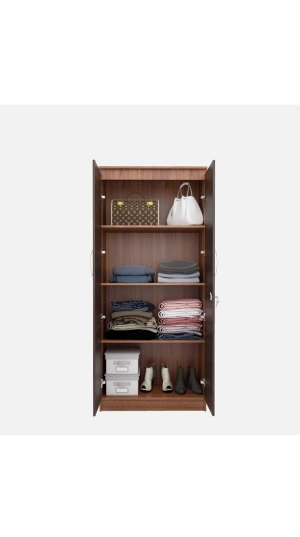 2-Door Wooden Wardrobe with Lock – 72" x 31.5" x 17" | Modern Bedroom Storage Cabinet | Compact Engineered Wood Almirah - Image 3