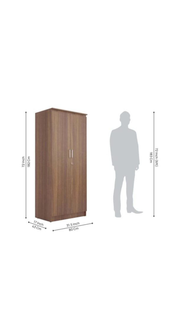 2-Door Wooden Wardrobe with Lock – 72" x 31.5" x 17" | Modern Bedroom Storage Cabinet | Compact Engineered Wood Almirah - Image 4