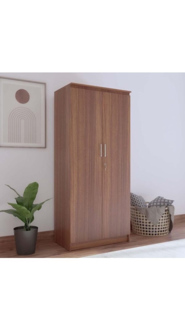 2-Door Wooden Wardrobe with Lock – 72" x 31.5" x 17" | Modern Bedroom Storage Cabinet | Compact Engineered Wood Almirah