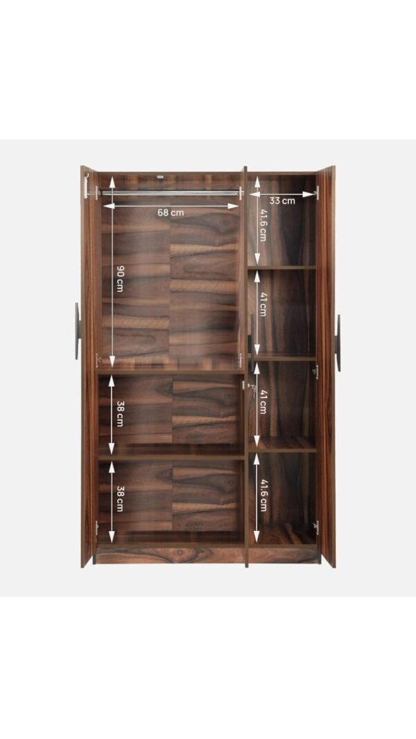 Premium Wooden Wardrobe 2 Door with Lock – Modern Walnut Finish Bedroom Storage Cabinet | Spacious Hanging & Adjustable Shelves | Durable Engineered Wood Almirah for Clothes & Accessories - Image 4