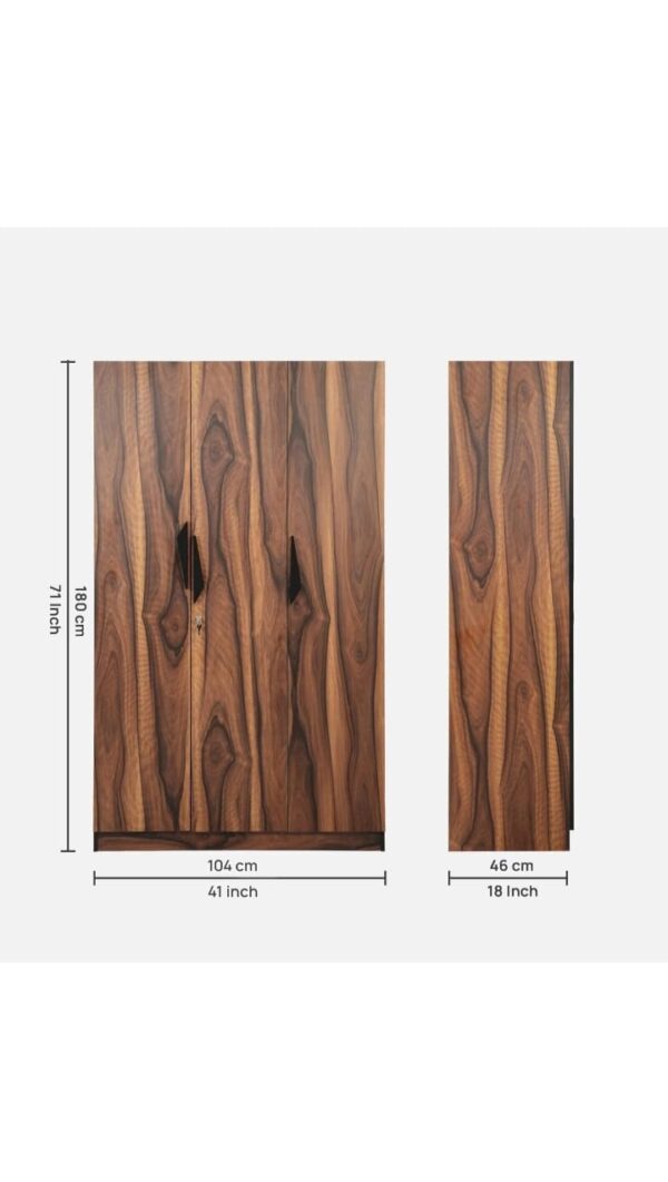 Premium Wooden Wardrobe 2 Door with Lock – Modern Walnut Finish Bedroom Storage Cabinet | Spacious Hanging & Adjustable Shelves | Durable Engineered Wood Almirah for Clothes & Accessories - Image 3