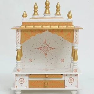 Premium Hand-Painted Wooden Temple for Home | Pooja Mandir with Drawer & Golden Accents