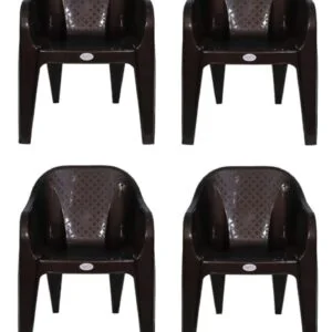 Premium Brown Plastic Arm Chair Set of 4 – Durable Indoor/Outdoor Seating