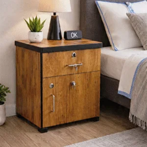 Wooden Bedside Table with Drawer & Cabinet | Engineered Wood Nightstand Storage Unit